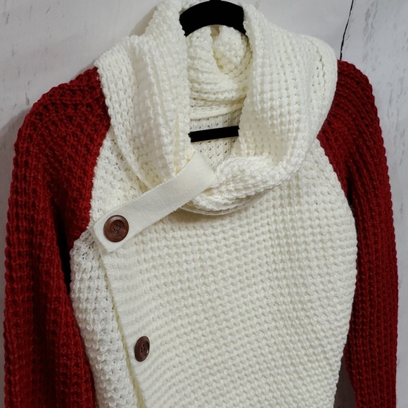 Cowl Cable Knit Asymmetrical Sweater, - Picture 2 of 4